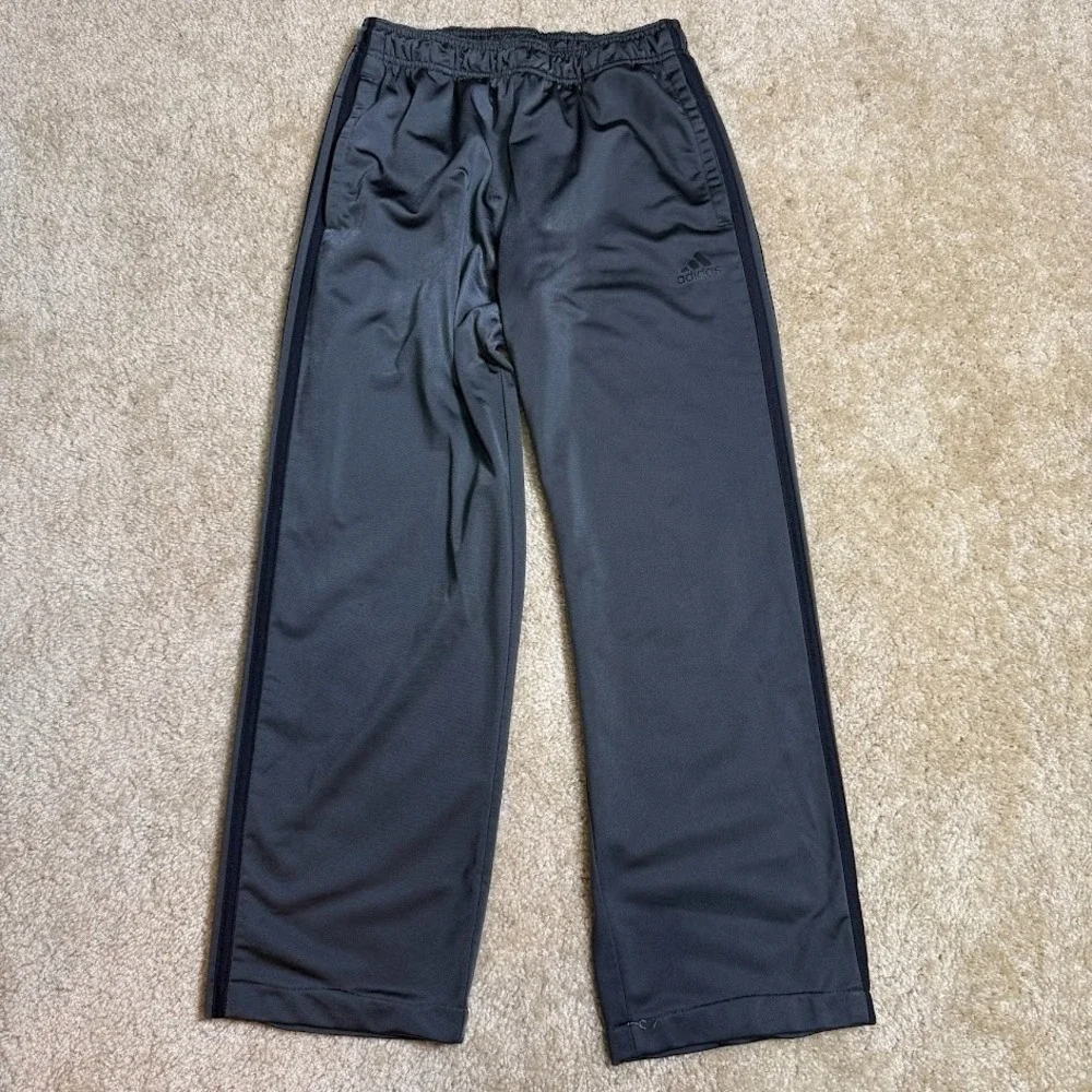 Adidas Track Pants Mens M Gray Black Logo Athletic Sweatpants 3 Stripes‎